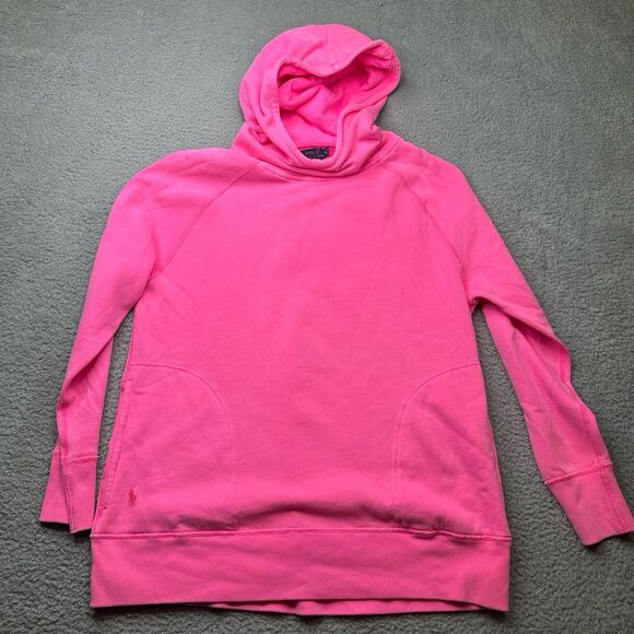 Polo Ralph Lauren bright pink hoodie sweatshirt pink PONY SZ medium EUC - Picture 2 of 8
